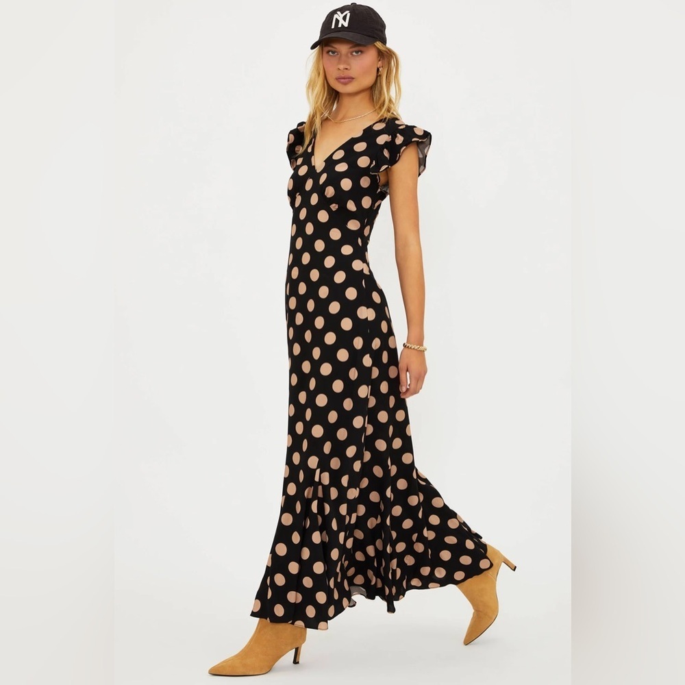Beach Riot Elodie Polka Dot Maxi Dress Black Ruffle Hem NWT M - Picture 11 of 13